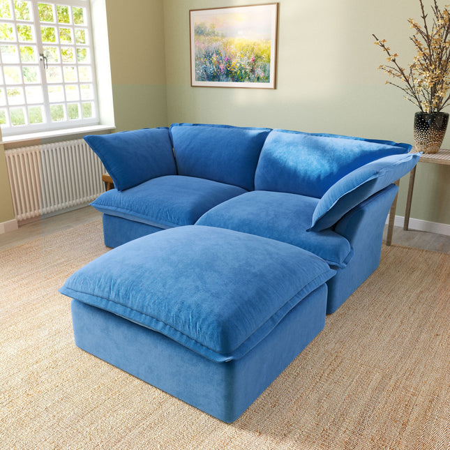 Solenza Lounge Bloom | 83" 2-Seat + Ottoman Sectional | Washable Velvet