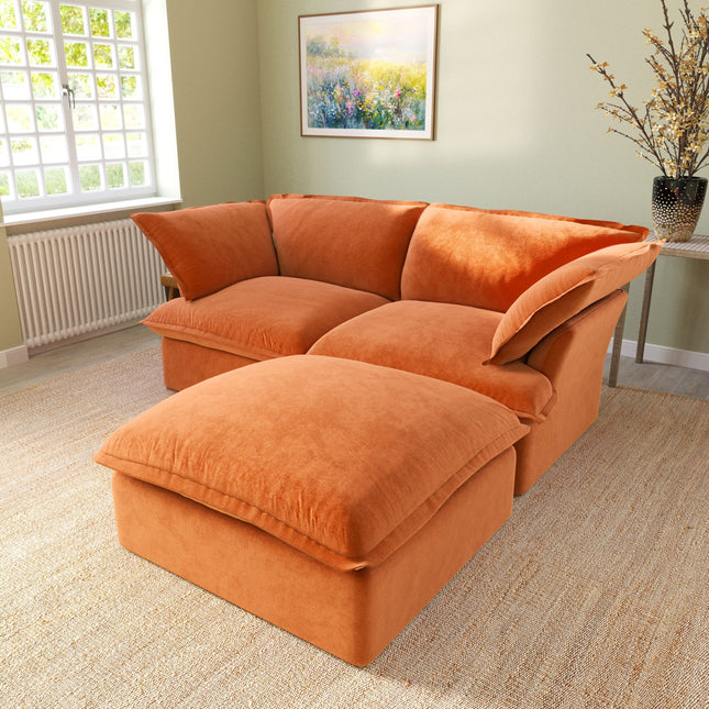 Solenza Lounge Bloom | 83" 2-Seat + Ottoman Sectional | Washable Velvet