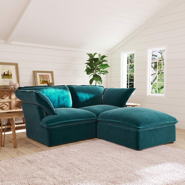 Solenza Vellura | 83" 2-Seat + Ottoman | Washable Velvet