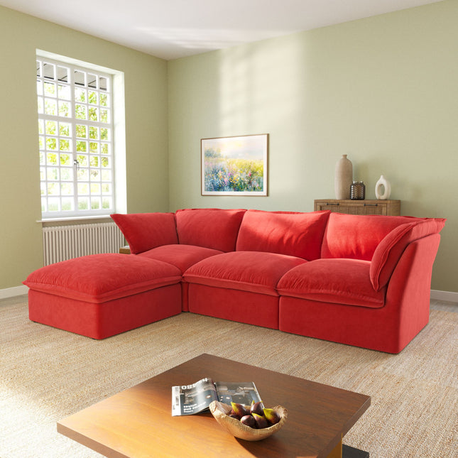 Solenza Lounge Bloom | 123" 3-Seat + Ottoman Sectional | Washable Velvet