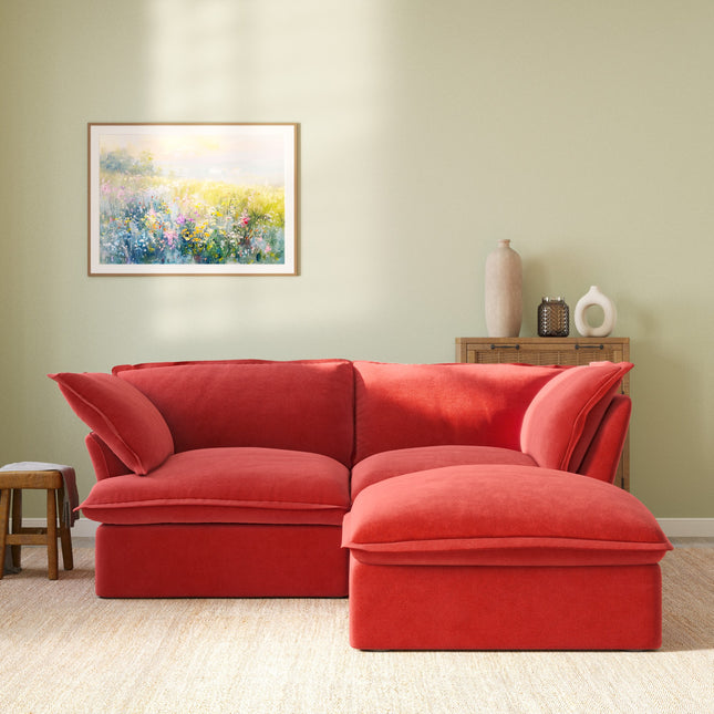 Solenza Lounge Bloom | 83" 2-Seat + Ottoman Sectional | Washable Velvet