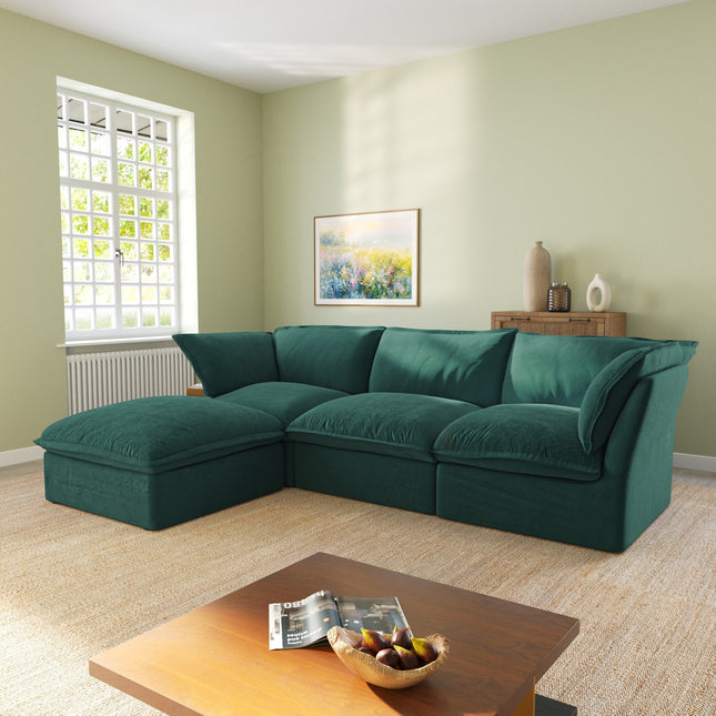 Solenza Lounge Bloom | 123" 3-Seat + Ottoman Sectional | Washable Velvet
