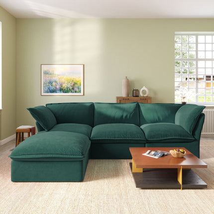 Solenza Lounge Bloom | 123" 3-Seat + Ottoman Sectional | Washable Velvet