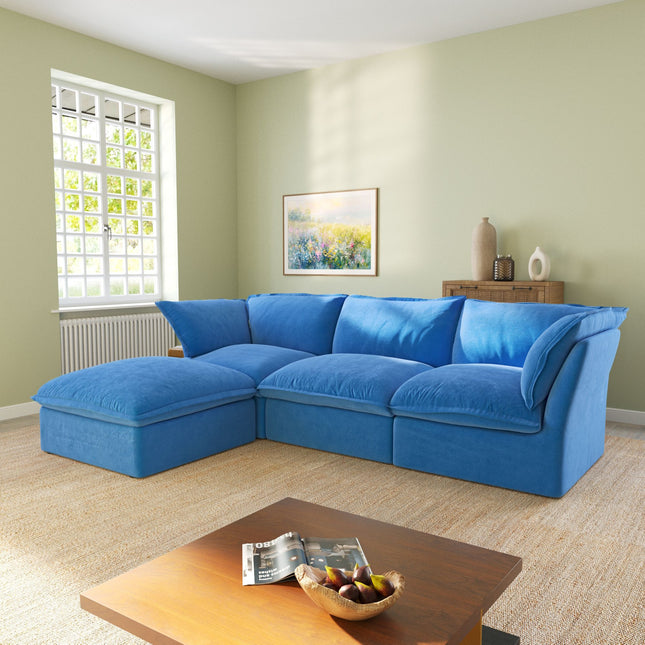 Solenza Lounge Bloom | 123" 3-Seat + Ottoman Sectional | Washable Velvet