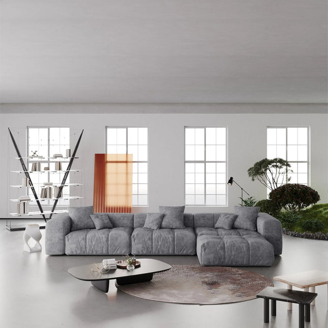 Solenza Elysian | 144" Modular 3-Seater L-Shaped Sectional + Ottoman | Washable Linen Sofa