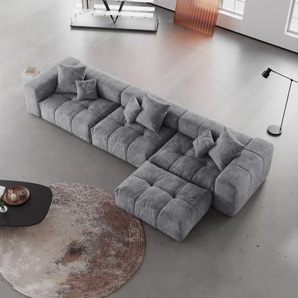 Solenza Elysian | 144" Modular 3-Seater L-Shaped Sectional + Ottoman | Washable Linen Sofa