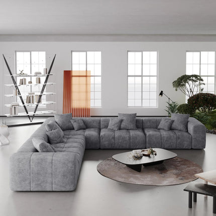 Solenza Elysian | 144" XL Modular 5-Seater V-Shaped Sectional | Washable Linen Sofa