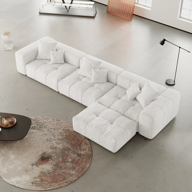 Solenza Elysian | 144" Modular 3-Seater L-Shaped Sectional + Ottoman | Washable Linen Sofa