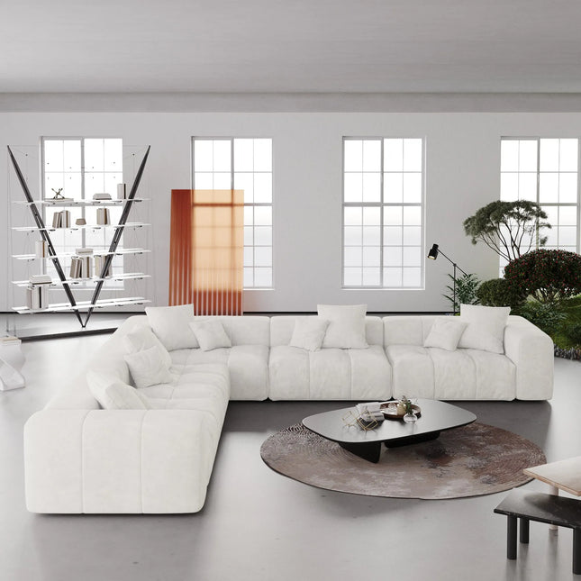 Solenza Elysian | 144" XL Modular 5-Seater V-Shaped Sectional | Washable Linen Sofa