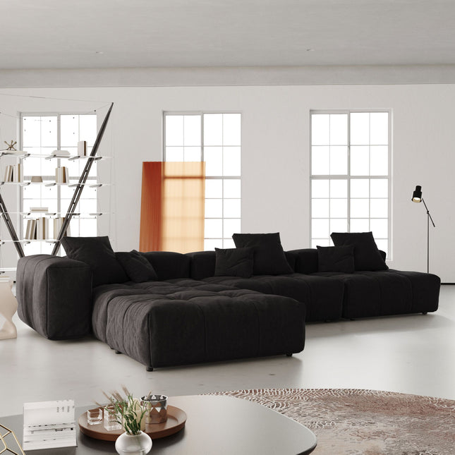 Solenza Elysian | 131" Modular 3-Seater Sectional + Ottoman | Washable Linen Sofa