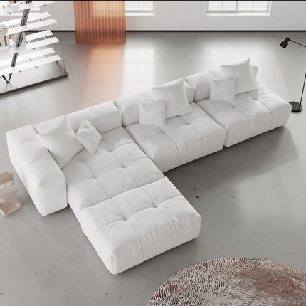 Solenza Elysian | 131" Modular 3-Seater Sectional + Ottoman | Washable Linen Sofa