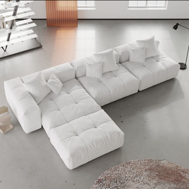Solenza Elysian | 131" Modular 3-Seater Sectional + Ottoman | Washable Linen Sofa