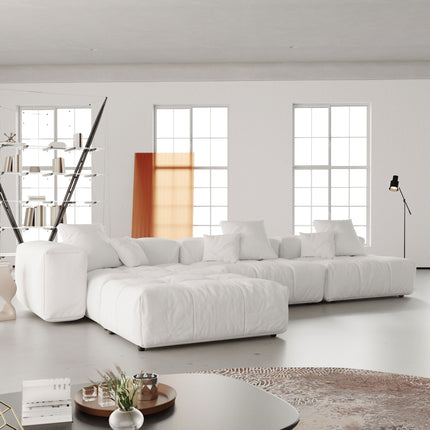 Solenza Elysian | 131" Modular 3-Seater Sectional + Ottoman | Washable Linen Sofa