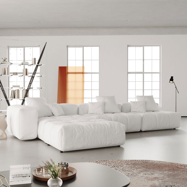 Solenza Elysian | 131" Modular 3-Seater Sectional + Ottoman | Washable Linen Sofa