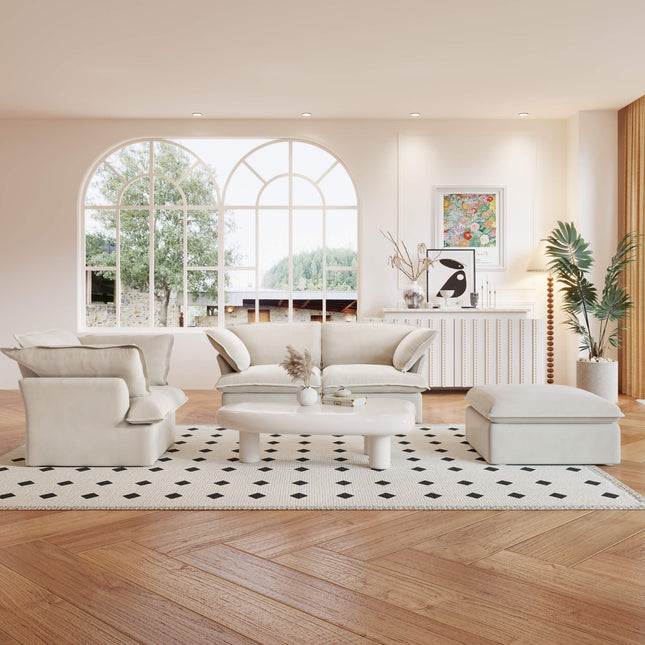 Solenza Lounge | 120" Cloud Modular 3-Piece Set | Washable Linen Sofa