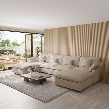 Solenza Casa Nova | 156" 4-Seat U-Shape Sectional + 2 Otts | Washable Linen