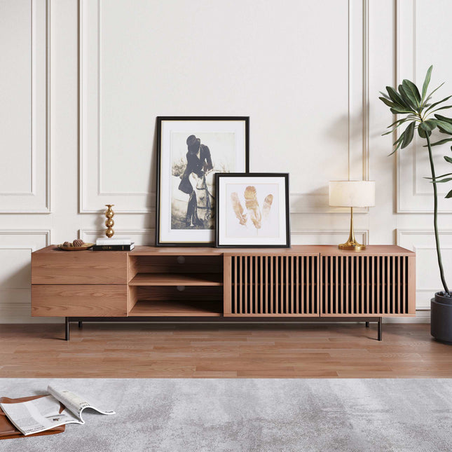 Solenza Legno | Mid-Century Slatted TV Stand | 70"