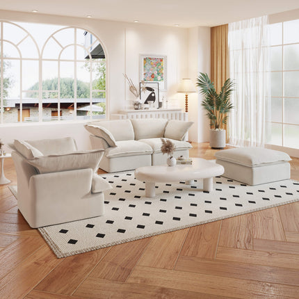 Solenza Lounge | 120" Cloud Modular 3-Piece Set | Washable Linen Sofa