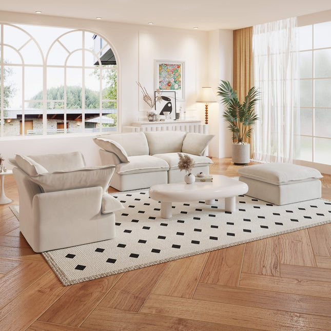 Solenza Lounge | 120" Cloud Modular 3-Piece Set | Washable Linen Sofa