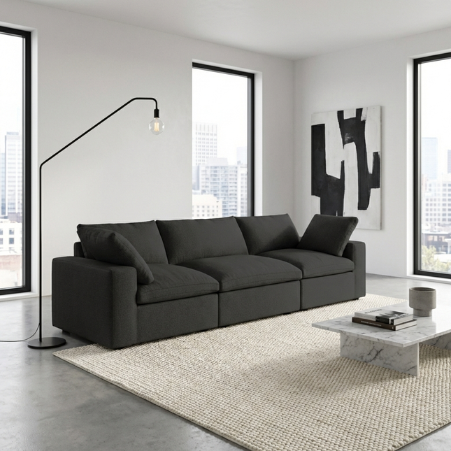 Solenza Nuvia | 120" Cloud Modular 3-Seat Sectional - Washable Linen Covers