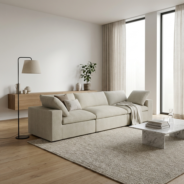 Solenza Nuvia | 120" Cloud Modular 3-Seat Sectional - Washable Linen Covers