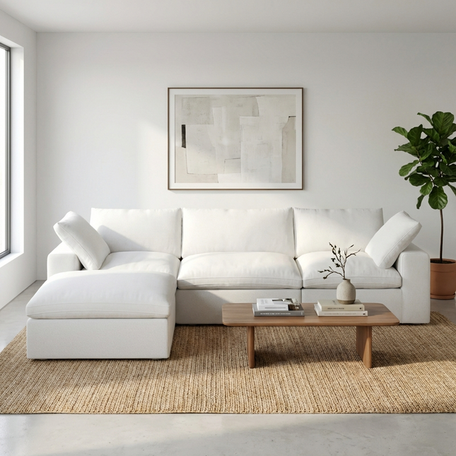 Solenza Nuvia | 120" Cloud Modular Sectional Sofa with Ottoman | Washable