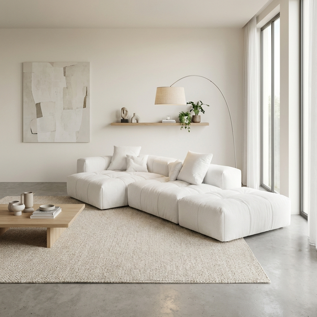 Solenza Elysian | 119" Modular 3-Seater Sectional + Ottoman | Washable Linen Sofa