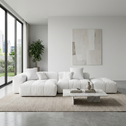 Solenza Elysian | 119" Modular 3-Seater Sectional + Ottoman | Washable Linen Sofa