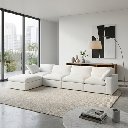Solenza Nuvia | 160" L-Shaped Cloud Modular Sofa with Ottoman | Washable