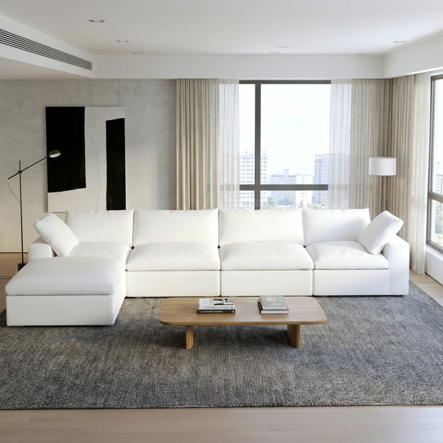 Solenza Nuvia | 160" L-Shaped Cloud Modular Sofa with Ottoman | Washable