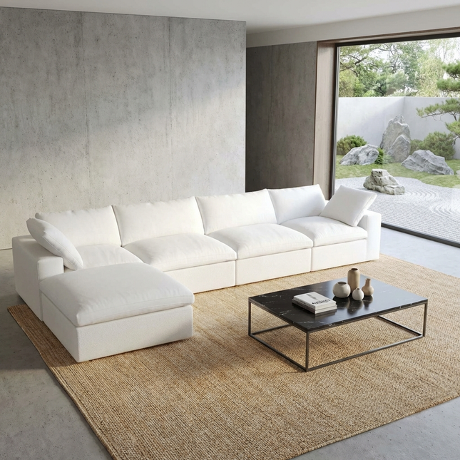 Solenza Nuvia | 160" L-Shaped Cloud Modular Sofa with Ottoman | Washable