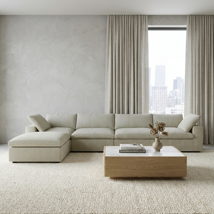 Solenza Nuvia | 160" L-Shaped Cloud Modular Sofa with Ottoman | Washable