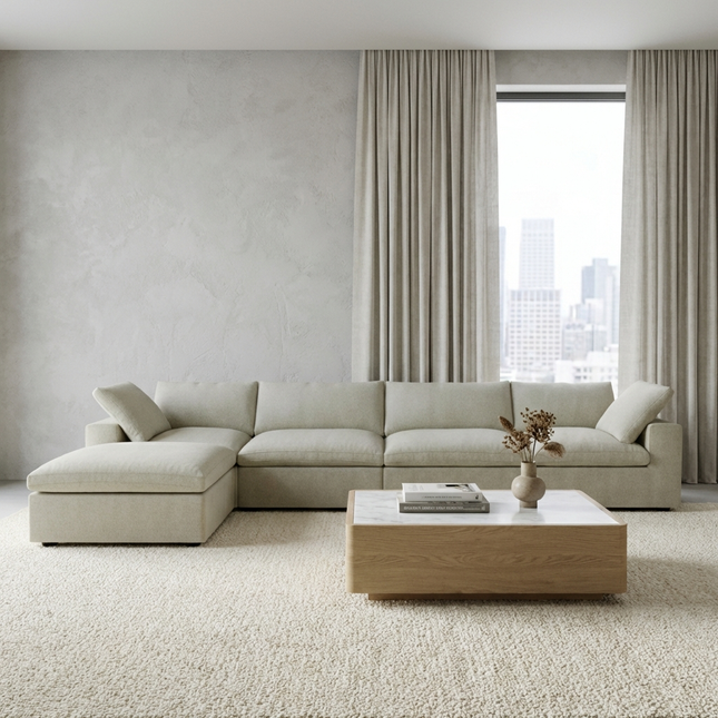 Solenza Nuvia | 160" L-Shaped Cloud Modular Sofa with Ottoman | Washable