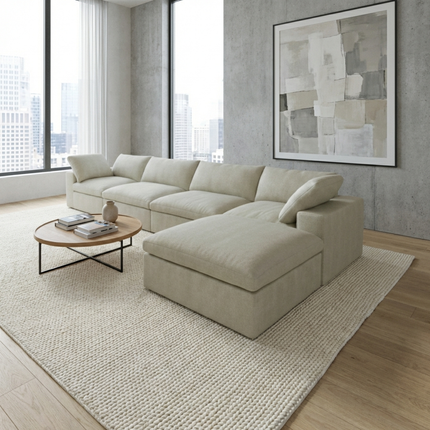 Solenza Nuvia | 160" L-Shaped Cloud Modular Sofa with Ottoman | Washable