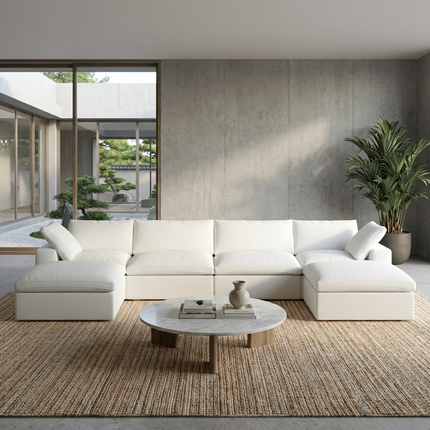 Solenza Nuvia | 160" U-Shaped Cloud Modular Sofa with 2 Ottomans | Washable