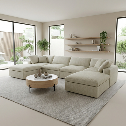Solenza Nuvia | 160" U-Shaped Cloud Modular Sofa with 2 Ottomans | Washable