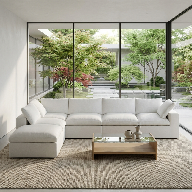 Solenza Nuvia | 160" V-Shaped Cloud Modular 4-Seat + Ottoman | Washable