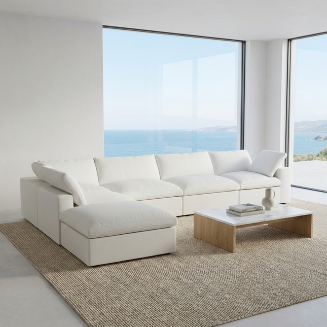 Solenza Nuvia | 160" V-Shaped Cloud Modular 4-Seat + Ottoman | Washable