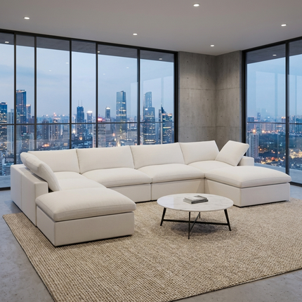 Solenza Nuvia | 160" Cloud Modular 7-Seat Sofa with 2 Ottomans | Washable