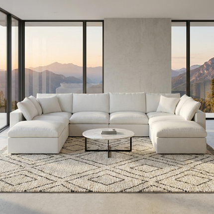 Solenza Nuvia | 160" U-Shaped Cloud Modular 8-Seat with 2 Ottomans | Washable