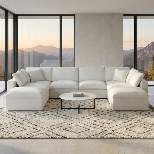 Solenza Nuvia | 160" U-Shaped Cloud Modular 8-Seat with 2 Ottomans | Washable