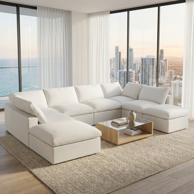 Solenza Nuvia | 160" U-Shaped Cloud Modular 8-Seat with 2 Ottomans | Washable