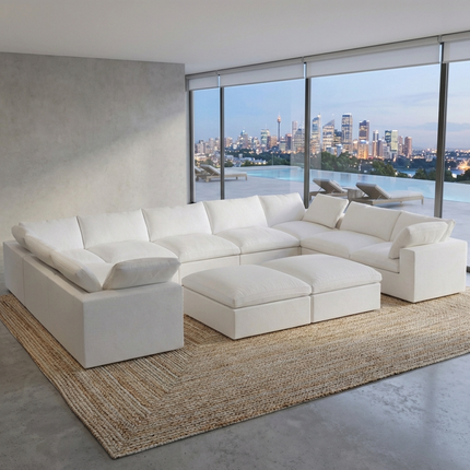Solenza Nuvia | 201" U-Shaped Cloud Modular 9-Seat with 2 Ottomans | Washable