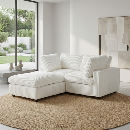 Solenza Palatina | 79" Cloud Modular 2-Seater Sectional + Ottoman | Washable Plush Fabric
