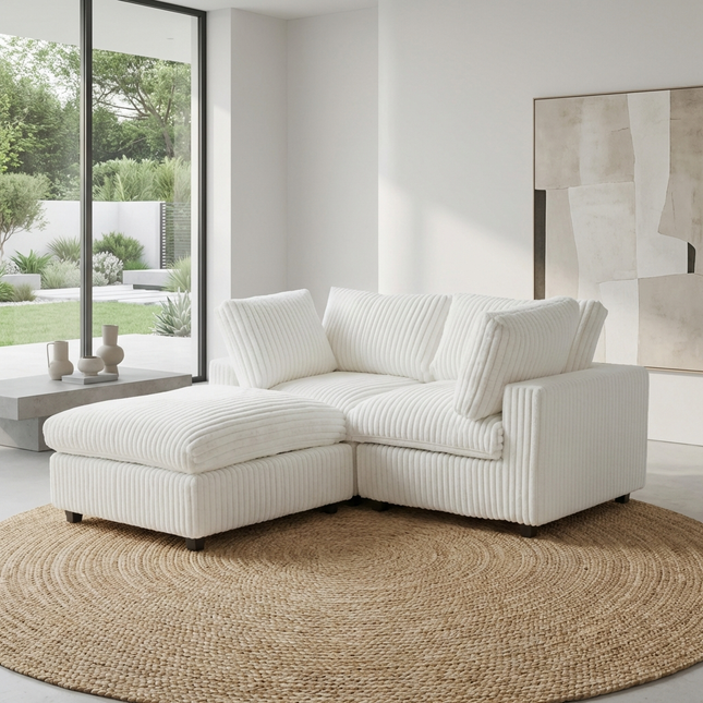 Solenza Palatina | 79" Cloud Modular 2-Seater Sectional + Ottoman | Washable Plush Fabric