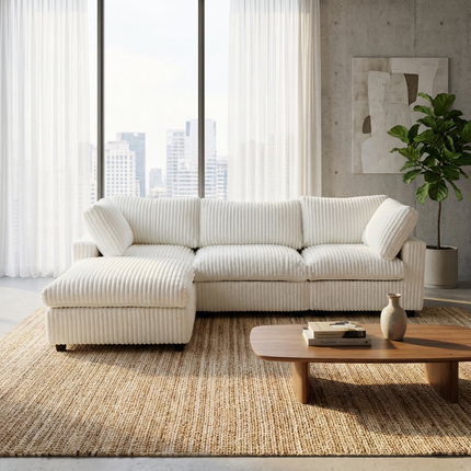 Solenza Palatina | 118" Cloud Modular 3-Seater Sectional + Ottoman | Washable Plush Fabric