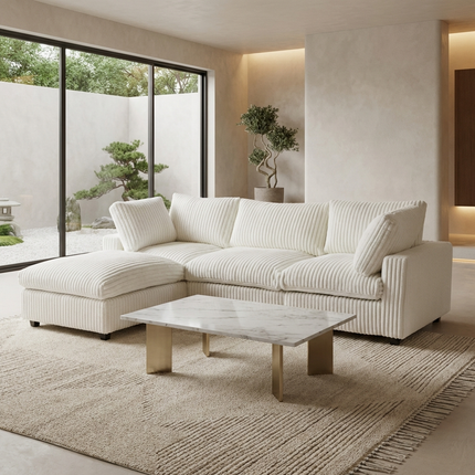 Solenza Palatina | 118" Cloud Modular 3-Seater Sectional + Ottoman | Washable Plush Fabric