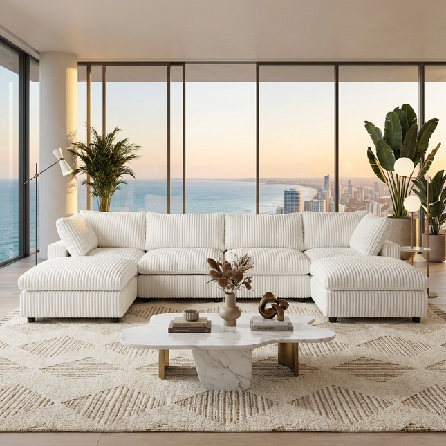 Solenza Palatina | 157" XL Cloud Modular U-Shaped Sectional + 2 Ottomans | Washable Plush Fabric