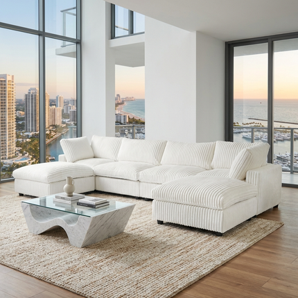 Solenza Palatina | 157" XL Cloud Modular U-Shaped Sectional + 2 Ottomans | Washable Plush Fabric