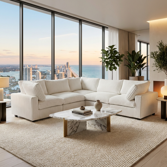 Solenza Palatina | 118" Cloud Modular V-Shaped Corner Sectional | Washable Plush Fabric